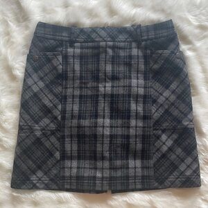 Eddie Bauer Skirt Women 8 Plaid Tartan Gray Black Mini Wool Blend Pockets Pencil
